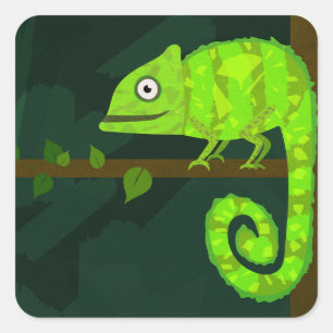Cute Green Chameleon Illustration Tropical Reptile Square Sticker