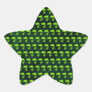 Cute Green Chameleon Illustration Tropical Reptile Star Sticker