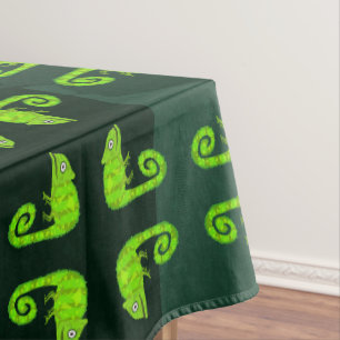 Cute Green Chameleon Illustration Tropical Reptile Tablecloth