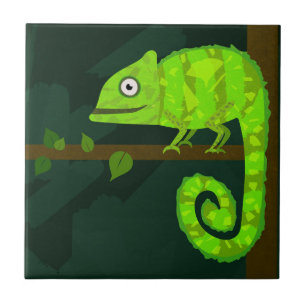 Cute Green Chameleon Illustration Tropical Reptile Tile