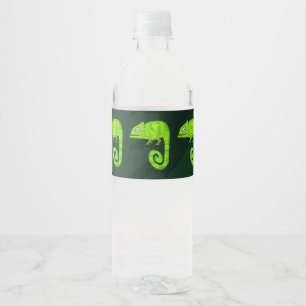 Cute Green Chameleon Illustration Tropical Reptile Water Bottle Label