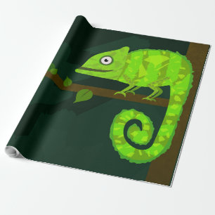 Cute Green Chameleon Illustration Tropical Reptile Wrapping Paper