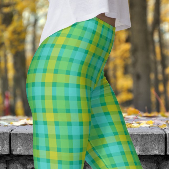 Cute Green Check Pattern Leggings (Cute Green Check Pattern Leggings)