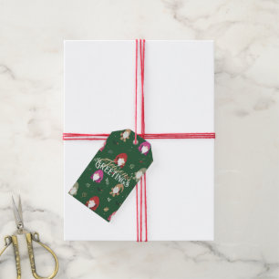 Cute Green Christmas Colorful Gnomes Gift Tags