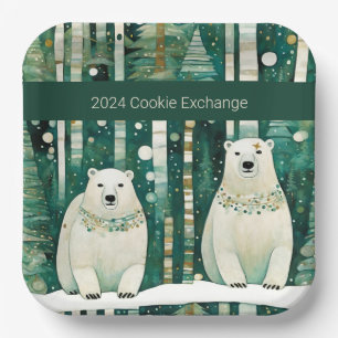 Cute Green Christmas Cookie Exchange Paper Plate