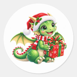 Cute Green Christmas Dragon Sticker