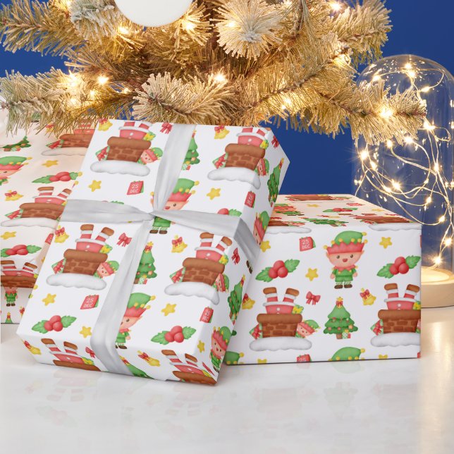Cute Green Christmas Elf Wrapping Paper (Holidays)