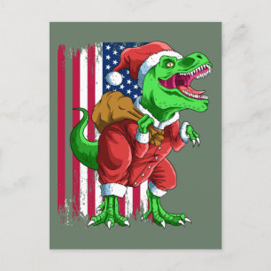 Cute Green Christmas Santa TRex Tyrannosaurus Xmas Holiday Postcard