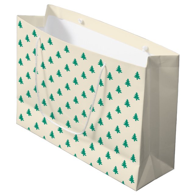 Cute Green Christmas Trees Pattern Beige Large Gift Bag (Front Angled)