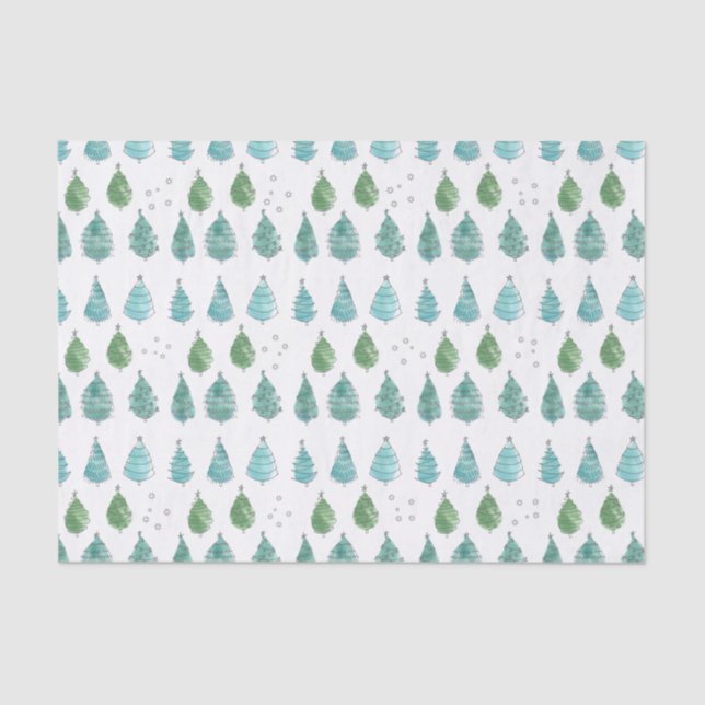 Cute Green Christmas Trees Tissue Paper (Front)