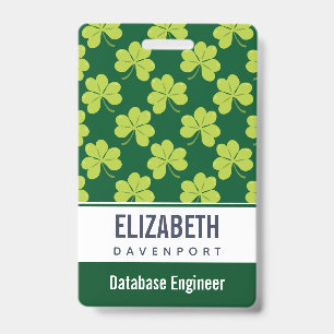 Cute Green Clover Pattern Badge