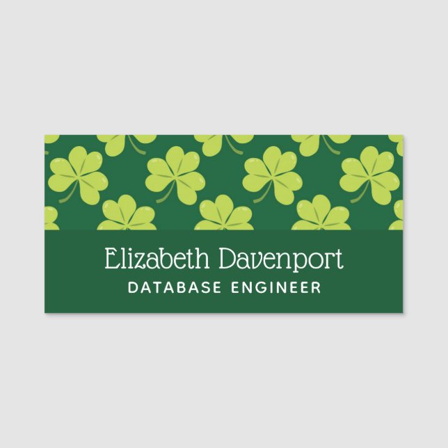 Cute Green Clover Pattern Name Tag (Front)