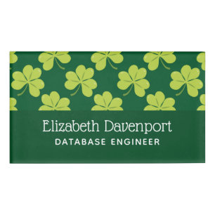 Cute Green Clover Pattern Name Tag