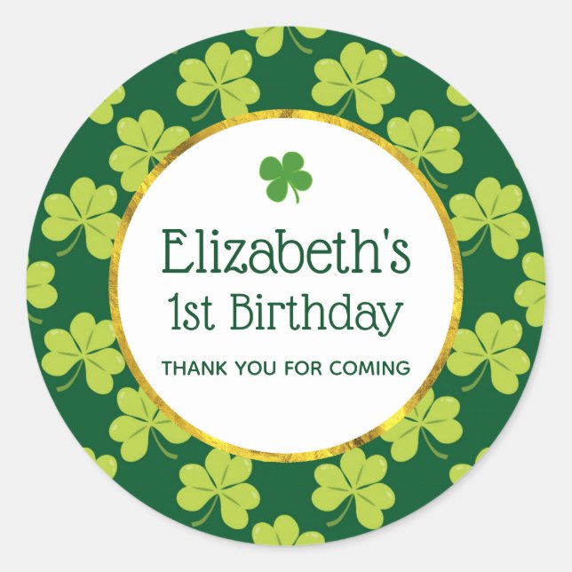 Cute Green Clover Shamrock Pattern Birthday Classic Round Sticker (Front)