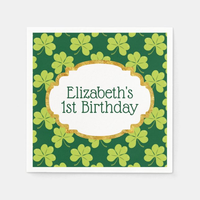 Cute Green Clover Shamrock Pattern Birthday Napkin (Front)