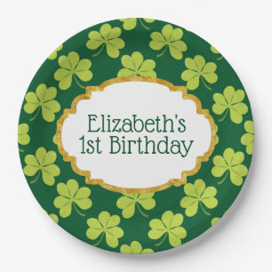 Cute Green Clover Shamrock Pattern Birthday Paper Plate