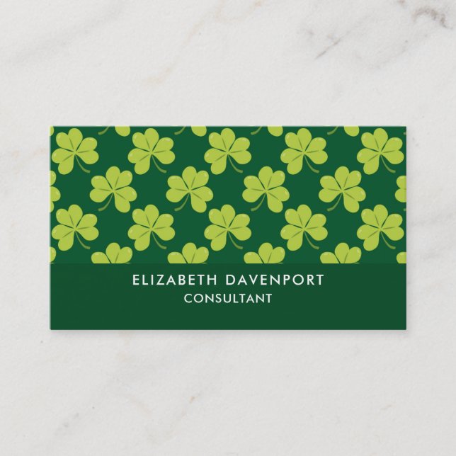 Cute Green Clover Shamrock Pattern Business Card (Front)