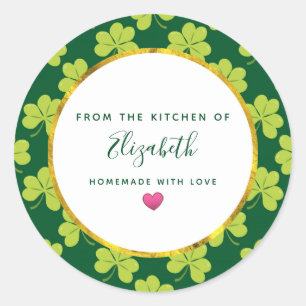 Cute Green Clover Shamrock Pattern Kitchen Classic Round Sticker