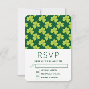 Cute Green Clover Shamrock Pattern RSVP Card
