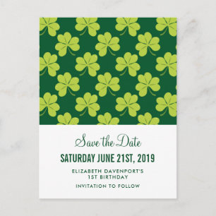 Cute Green Clover Shamrock Pattern Save the Date Postcard