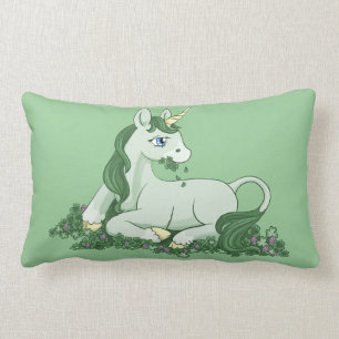 Cute Green Clover Unicorn Lumbar Pillow