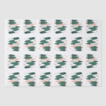 Cute Green & Coral Christmas Pine Tree Woodland