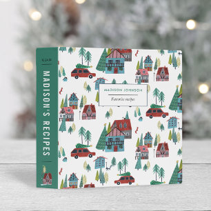 Cute green cosy ski lodge chalet houses car 3 ring binder