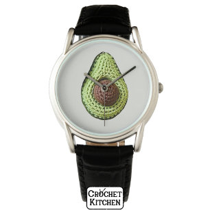 Cute Green Cottagecore Crochet Avocado Monogram  Watch