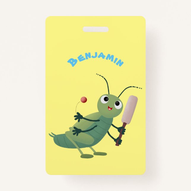 Cute green cricket insect cartoon illustration badge (Front)