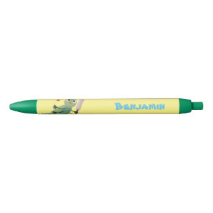 Cute green cricket insect cartoon illustration black ink pen