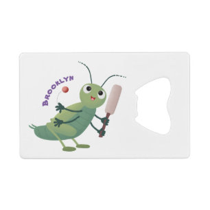 Cute green cricket insect cartoon illustration credit card bottle opener