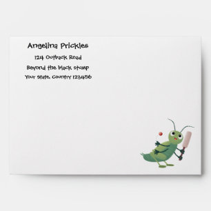 Cute green cricket insect cartoon illustration envelope