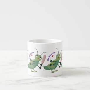 Cute green cricket insect cartoon illustration espresso cup