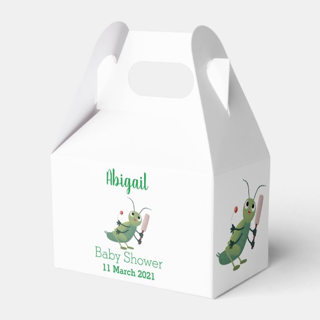 Cute green cricket insect cartoon illustration favor box (Front Side)