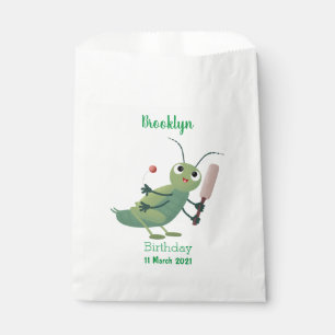 Cute green cricket insect cartoon illustration favour bag