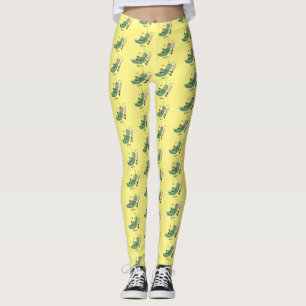 Cute green cricket insect cartoon illustration leggings