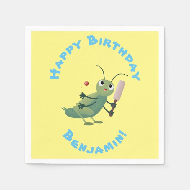 Cute green cricket insect cartoon illustration napkin (Front)