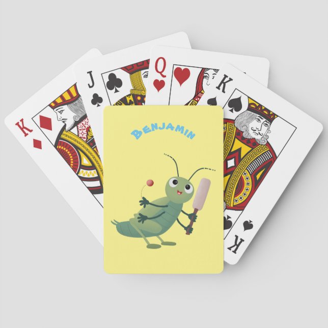Cute green cricket insect cartoon illustration playing cards (Back)