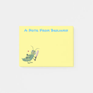 Cute green cricket insect cartoon illustration post-it notes