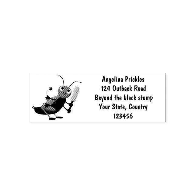 Cute green cricket insect cartoon illustration self-inking stamp (Design)