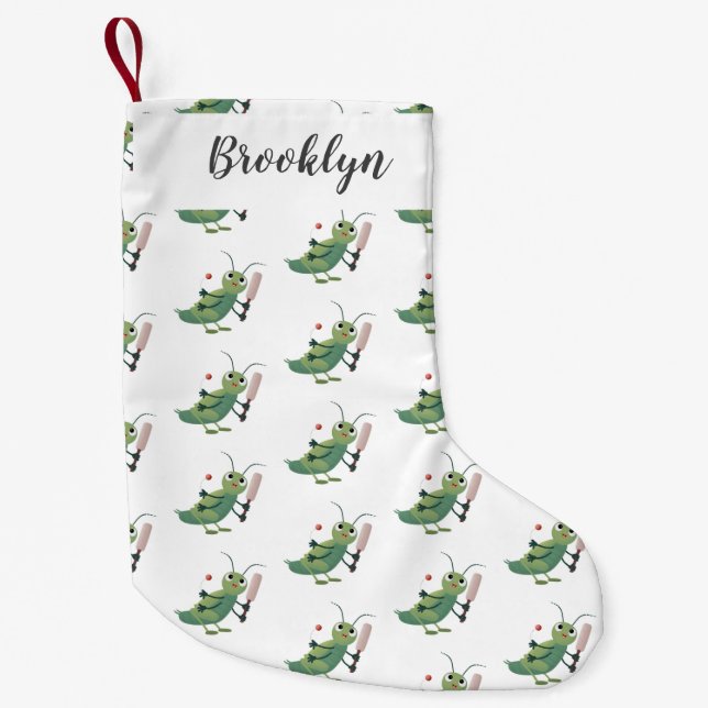 Cute green cricket insect cartoon illustration small christmas stocking (Front)