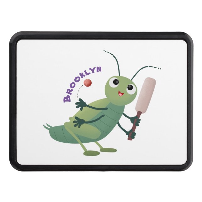 Cute green cricket insect cartoon illustration trailer hitch cover (Front)