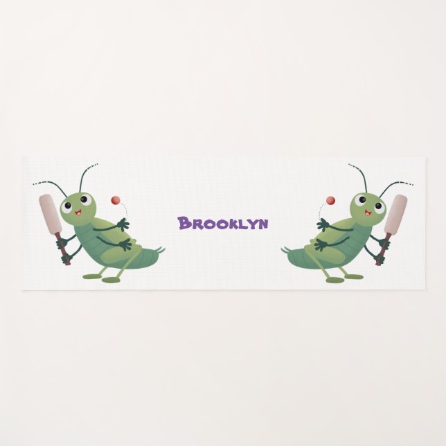Cute green cricket insect cartoon illustration yoga mat (Front (Horizontal))