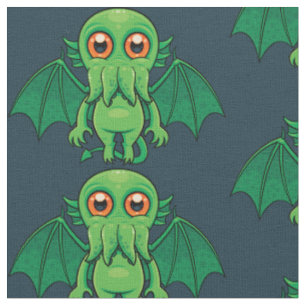 Cute Green Cthulhu Monster Fabric