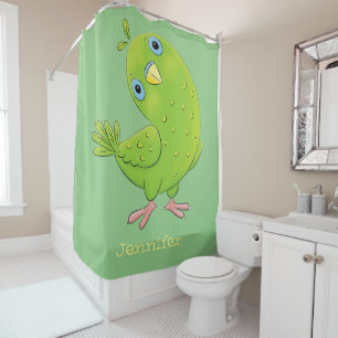 Cute green curious parakeet cartoon illustration