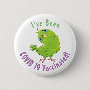 Cute green curious parakeet cartoon illustration 2 inch round button