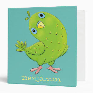 Cute green curious parakeet cartoon illustration binder