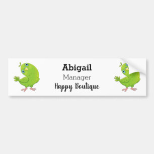 Cute green curious parakeet cartoon illustration bumper sticker