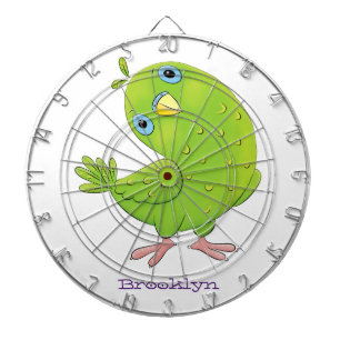 Cute green curious parakeet cartoon illustration dartboard