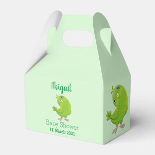 Cute green curious parakeet cartoon illustration favor box